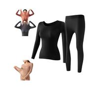 Fashion Moli Seamless Elastic Thermal Inner Wear,Women's Ultra Thin Seamless Thermal Underwear,Ultra-Soft Warm Base Layer Top Pants Set,Ultra-Thin Seamless Thermal Underwear for Women (Black, XL)