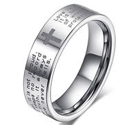 Fashion Month Men Women 8mm Tungsten Carbide Engraved English Bible Verses About Love White Ring Cross Band for Her Him, Tungsten