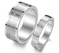 Fashion Month Mens Womens Stainless Steel Vintage Silver Couple Ring Spanish Bible Lords Prayer Cross White Gold Band, Titanium Stainless Steel, No Gemstone
