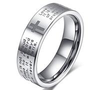 Fashion Month Womens 4mm Tungsten Carbide White Ring Engraved English Bible Verses About Love Cross Band for Her