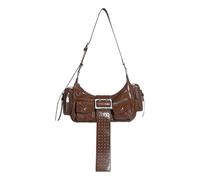 Fashion Motorcycle Underarm Satchel PU Leather Shoulder Bag Punk Rivets Crossbody Handbag Purse With Adjustable Strap PU Leather Unerarm Handbag