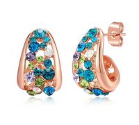 Fashion Multicolor Austrian Crystals 14K Gold Plated Chunky Stud Earrings for Women S925 Sterling Silver Post Hypoallergenic Jewelry Gifts, Crystal Metal, crystal