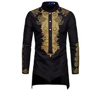 Fashion Muslim Shirt Men Saudi Style Arabian Robe Casual Loose Fit Thobe Abaya Robe Arab Kaftan Dress Long Sleeve Outfit Shirts Black M