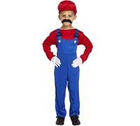 FASHION MY LOVE Boys Kids Super Workman Fancy Dress Costume Children’s Super Plumber Costume Moustache Brothers Fancy Dress Costume 4-12 Years