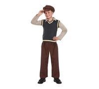FASHION MY LOVE Boys Victorian War Time Evacuee Boy Costume - Flat Cap Fancy Dress for Boys, Ages 7-9, Medium