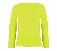 FASHION MY LOVE Girls Boy Kids Plain Basic Long Sleeve Round Neck T-Shirt Stretch School Tee Top Kids Long Sleeve Round Neck T-Shirt Stretch Uniform PE School Tee Top 2-13 Years Neon Yellow