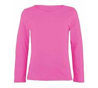 FASHION MY LOVE Girls Boy Kids Plain Basic Long Sleeve Round Neck T-Shirt Stretch School Tee Top Kids Long Sleeve Round Neck T-Shirt Stretch Uniform PE School Tee Top 2-13 Years Neon Pink