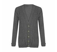 FASHION MY LOVE New Womens Everyday Long Sleeve Button Top Ladies Chunky Aran Cable Knit Grandad Cardigan UK Size 8-26 Charcoal
