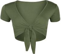FASHION MY LOVE Women Cap Sleeve Bolero Shrug Tie Up Front Cropped Cardigan Short Sleeves Top Ladies Cap Sleeve Shrug Tie Up Front Crop Bolero Cardigan 8-26 Khaki