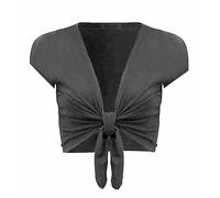 FASHION MY LOVE Women Cap Sleeve Bolero Shrug Tie Up Front Cropped Cardigan Short Sleeves Top Ladies Cap Sleeve Shrug Tie Up Front Crop Bolero Cardigan 8-26 Charcoal