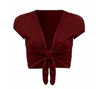 FASHION MY LOVE Women Cap Sleeve Bolero Shrug Tie Up Front Cropped Cardigan Short Sleeves Top Ladies Cap Sleeve Shrug Tie Up Front Crop Bolero Cardigan 8-26 Wine