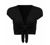 FASHION MY LOVE Women Cap Sleeve Bolero Shrug Tie Up Front Cropped Cardigan Short Sleeves Top Ladies Cap Sleeve Shrug Tie Up Front Crop Bolero Cardigan 8-26 Black