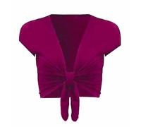 FASHION MY LOVE Women Cap Sleeve Bolero Shrug Tie Up Front Cropped Cardigan Short Sleeves Top Ladies Cap Sleeve Shrug Tie Up Front Crop Bolero Cardigan 8-26 Cerise