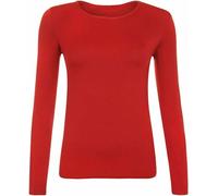 FASHION MY LOVE Women Ladies Long Sleeve Round Neck Plain Top Stretchy Casual Summer T-Shirts Basic Slim fit Tee Tops UK Plus Size 8-26 Red