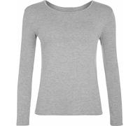 FASHION MY LOVE Women Ladies Long Sleeve Round Neck Plain Top Stretchy Casual Summer T-Shirts Basic Slim fit Tee Tops UK Plus Size 8-26 Silver Grey