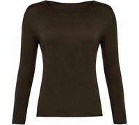 FASHION MY LOVE Women Ladies Long Sleeve Round Neck Plain Top Stretchy Casual Summer T-Shirts Basic Slim fit Tee Tops UK Plus Size 8-26 Chocolate Brown