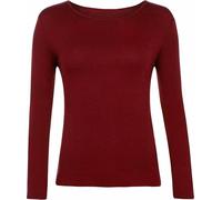 FASHION MY LOVE Women Ladies Long Sleeve Round Neck Plain Top Stretchy Casual Summer T-Shirts Basic Slim fit Tee Tops UK Plus Size 8-26 Wine