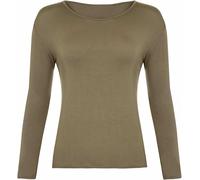 FASHION MY LOVE Women Ladies Long Sleeve Round Neck Plain Top Stretchy Casual Summer T-Shirts Basic Slim fit Tee Tops UK Plus Size 8-26 Mocha