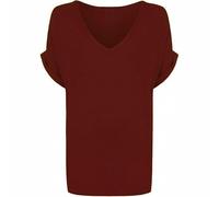 FASHION MY LOVE Women Oversized Baggy Loose Fit Turn up Batwing Sleeve V-Neck T-Shirt Ladies V Neck Top T Shirt Womens Short Turn Up Sleeve Baggy Plain Top Plus Size 8-26 Wine
