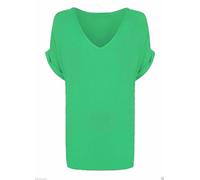 FASHION MY LOVE Women Oversized Baggy Loose Fit Turn up Batwing Sleeve V-Neck T-Shirt Ladies V Neck Top T Shirt Womens Short Turn Up Sleeve Baggy Plain Top Plus Size 8-26 Jade Green