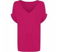 FASHION MY LOVE Women Oversized Baggy Loose Fit Turn up Batwing Sleeve V-Neck T-Shirt Ladies V Neck Top T Shirt Womens Short Turn Up Sleeve Baggy Plain Top Plus Size 8-26 Fuchsia