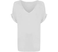FASHION MY LOVE Women Oversized Baggy Loose Fit Turn up Batwing Sleeve V-Neck T-Shirt Ladies V Neck Top T Shirt Womens Short Turn Up Sleeve Baggy Plain Top Plus Size 8-26 White