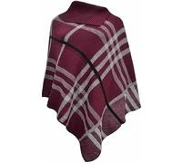 FASHION MY LOVE Womens Check Printed Poncho Ladies Stretch Knitted Collared Cape Wrap Shawl Jumper Poncho Top Wine