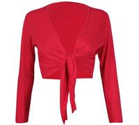 FASHION MY LOVE Womens Long Full Sleeves Ladies Stretch Bolero Cropped Cardigan Front Tie Knot Shrug Top Women's Plain Bolero Front Tie Knot Shrug - Ladies Long Sleeve Cropped Cardigan Top Red
