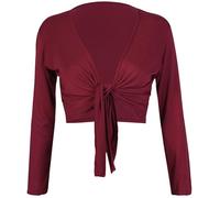 FASHION MY LOVE Womens Long Full Sleeves Ladies Stretch Bolero Cropped Cardigan Front Tie Knot Shrug Top Women's Plain Bolero Front Tie Knot Shrug - Ladies Long Sleeve Cropped Cardigan Top Wine