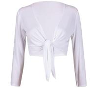 FASHION MY LOVE Womens Long Full Sleeves Ladies Stretch Bolero Cropped Cardigan Front Tie Knot Shrug Top Women's Plain Bolero Front Tie Knot Shrug - Ladies Long Sleeve Cropped Cardigan Top White