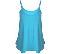 FASHION MY LOVE Womens Plain Sleeveless Round Scoop Neckline Stretch Slim Straps Strappy Flared Swing Camisole T-Shirt Vest Top UK Size 8-26 Turquoise