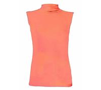 FASHION MY LOVE Womens Polo Neck Plain Sleeveless Tshirt Ladies Stretch Sleevless Vest Turtle Bodycon Top 8-26 Coral