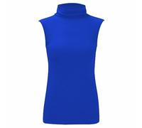 FASHION MY LOVE Womens Polo Neck Plain Sleeveless Tshirt Ladies Stretch Sleevless Vest Turtle Bodycon Top 8-26 Royal Blue