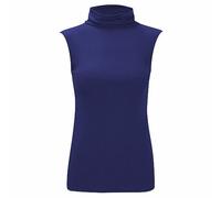 FASHION MY LOVE Womens Polo Neck Plain Sleeveless Tshirt Ladies Stretch Sleevless Vest Turtle Bodycon Top 8-26 Navy