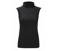 FASHION MY LOVE Womens Polo Neck Plain Sleeveless Tshirt Ladies Stretch Sleevless Vest Turtle Bodycon Top 8-26 Black