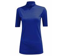 FASHION MY LOVE Womens Turtle Roll Neck Jumper Ladies Short Sleeves Roll Neck Jumper Plain High Neck Top Casual Wear Stretch Fitted Top T-Shirt Navy