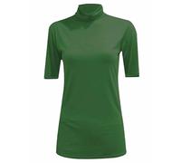 FASHION MY LOVE Womens Turtle Roll Neck Jumper Ladies Short Sleeves Roll Neck Jumper Plain High Neck Top Casual Wear Stretch Fitted Top T-Shirt Bottle Green
