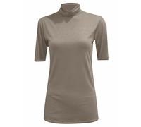 FASHION MY LOVE Womens Turtle Roll Neck Jumper Ladies Short Sleeves Roll Neck Jumper Plain High Neck Top Casual Wear Stretch Fitted Top T-Shirt Mocha