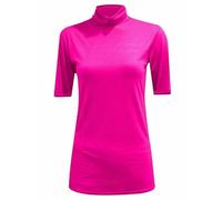 FASHION MY LOVE Womens Turtle Roll Neck Jumper Ladies Short Sleeves Roll Neck Jumper Plain High Neck Top Casual Wear Stretch Fitted Top T-Shirt Cerise
