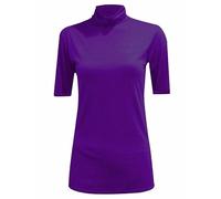 FASHION MY LOVE Womens Turtle Roll Neck Jumper Ladies Short Sleeves Roll Neck Jumper Plain High Neck Top Casual Wear Stretch Fitted Top T-Shirt Purple