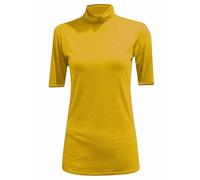 FASHION MY LOVE Womens Turtle Roll Neck Jumper Ladies Short Sleeves Roll Neck Jumper Plain High Neck Top Casual Wear Stretch Fitted Top T-Shirt Mustard