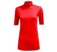 FASHION MY LOVE Womens Turtle Roll Neck Jumper Ladies Short Sleeves Roll Neck Jumper Plain High Neck Top Casual Wear Stretch Fitted Top T-Shirt Red