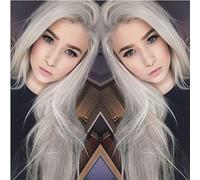 Fashion Natural Silver Grey Long Straight Synthetic Lace Front Wig Full Glueless Light Grey Heat Resistant Hair Women Wigs