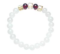 Fashion Natural Stone Handmade Beaded Bracelet, 8mm White Chalcedony Red Garnet Adjustable Stretch Bracelet for Women & Girls Stylish and Simple 8mm