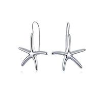 Fashion Nautical Tropical Beach Large Starfish Dangle Drop Threader Earrings For Women Fish Hook Wire Silver Plated