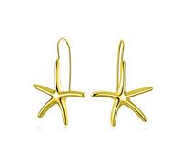 Fashion Nautical Tropical Beach Large Starfish Dangle Drop Threader Earrings For Women Fish Hook Wire Gold Plated