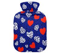 Fashion Navy Blue Heart Leopard hot Water Bottle with Soft Cover, 2L Warmer Bag for ( Scenario),(Scenario),Bolsa de calor para Dolor Menstrual