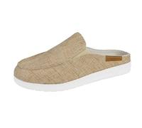 Fashion Newspaper Print Slip On Mules Breathable Flat Sandals for High Comfort Inside Out, beige, 4 UK