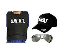 Fashion Oasis Boys Mens 3 PC SWAT Vest Glasses & Baseball Cap Set Police Fancy Dress Costume (One Size Adults, Mens Swat Vest, Glasses & Baseball Cap)