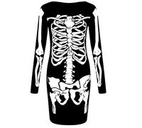 Fashion Oasis Ladies Women's Halloween Skeleton Bones Dress, Bodysuit, Jumpsuit or Leggings Standard & Plus Size 8-20 (M/L (UK Size 12/14), Skeleton Dress)